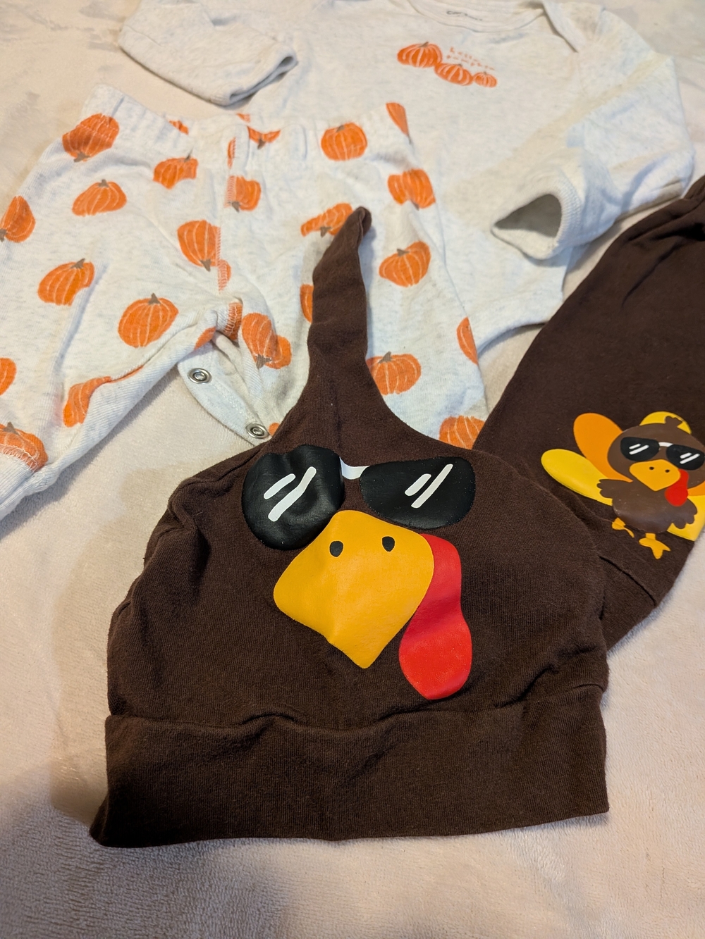 Carter's Baby Pumpkin Bodysuit & Turkey Set 0-3 Months Infant Baby Fall Clothes - Picture 2 of 4